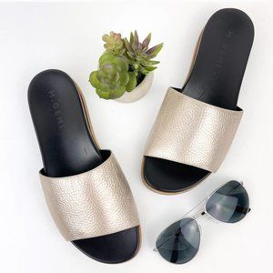 M. GEMI Fuoco Flat Metallic Pebbled Leather Slide 37.5 Made in Italy